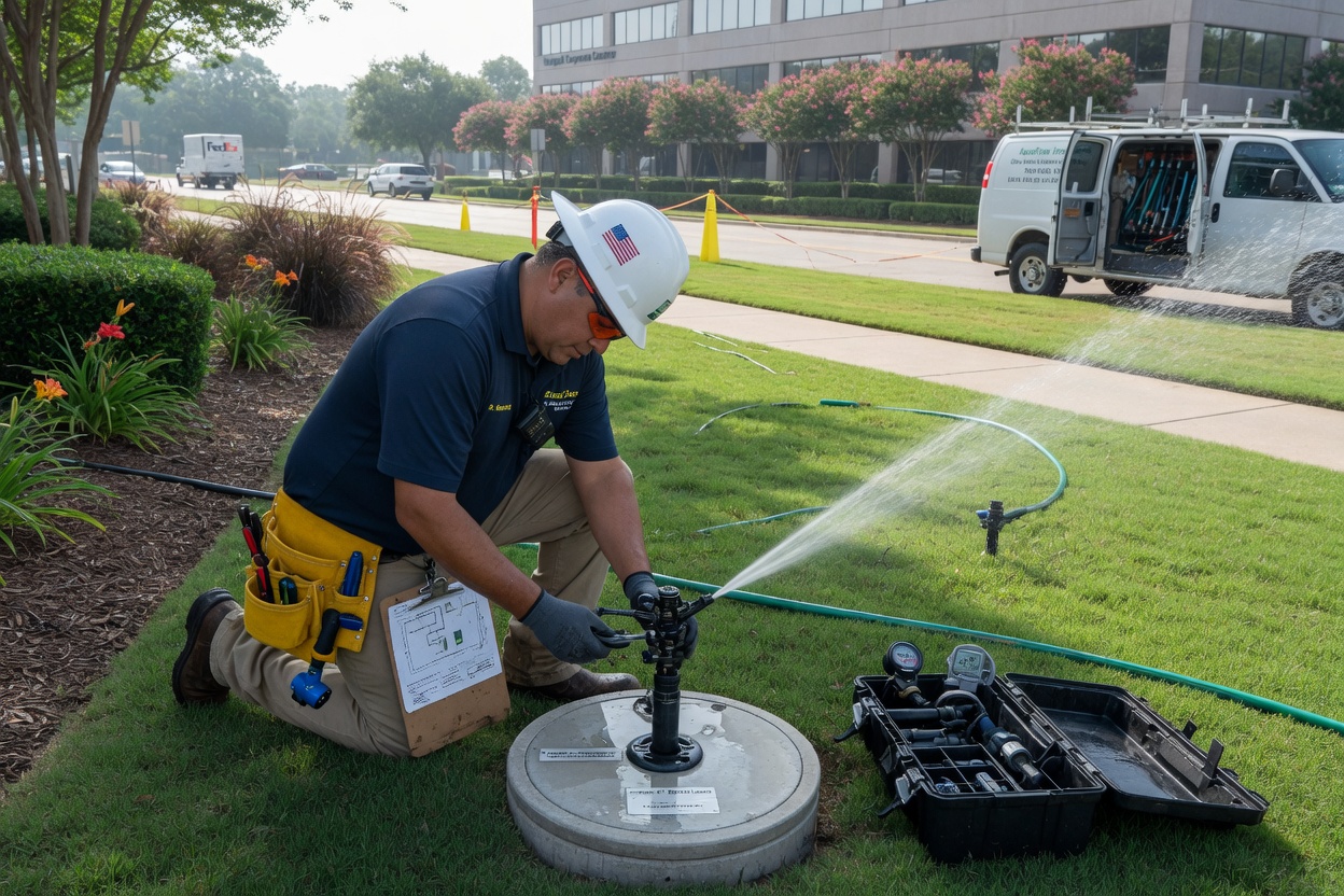 An irrigation technician rebuilding a sprinkler head